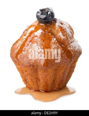 Blueberry Cupcake avec sauce douce et isolated on white Banque D'Images