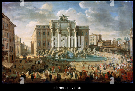 'La Fontaine de Trevi à Rome (Pape Benidict XIV rend visite à la Fontaine de Trevi à Rome)', 18e siècle. Artiste : Giovanni Paolo Panini Banque D'Images