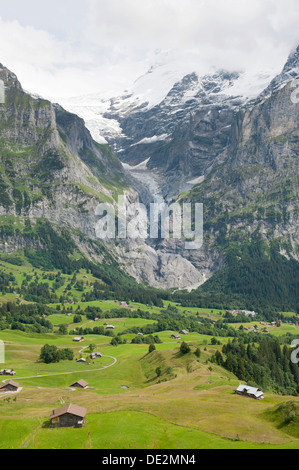 La langue du glacier, Glacier de Grindelwald, alpages, Grindelwald, Oberland Bernois, Canton de Berne, Suisse, Alpes Banque D'Images