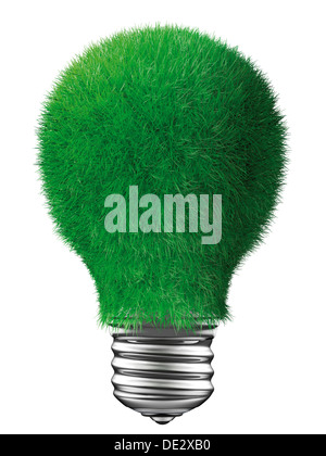 Ampoule Lumière recouvert d'herbe, conceptual image pour économiser de l'énergie, 3D illustration Banque D'Images