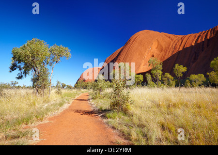 À pied de base, Uluru (Ayers Rock), le Parc National d'Uluru-Kata Tjuta, Australie Banque D'Images