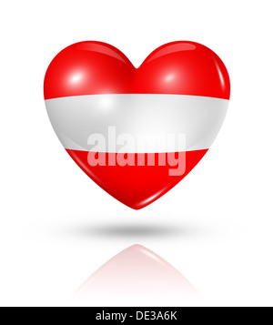 Symbole de l'amour de l'Autriche. Coeur 3D icône drapeau isolated on white with clipping path Banque D'Images