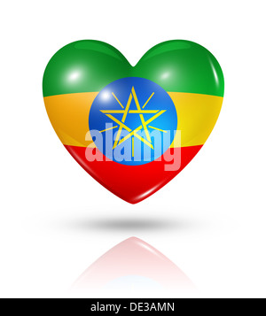 L'amour l'Ethiopie symbole. Coeur 3D icône drapeau isolated on white with clipping path Banque D'Images