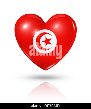 Amour Tunisie symbole. Coeur 3D icône drapeau isolated on white with clipping path Banque D'Images