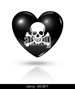 Symbole pirate d'amour. La mort cardiaque 3D icône drapeau isolated on white with clipping path Banque D'Images