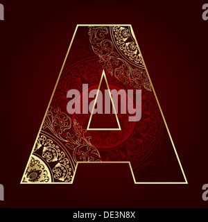 Alphabet Vintage floral avec tourbillons, lettre A. Banque D'Images