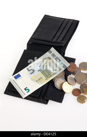 Berlin, Allemagne, 5 euro bill et Euromuenzen avec un sac à main Banque D'Images