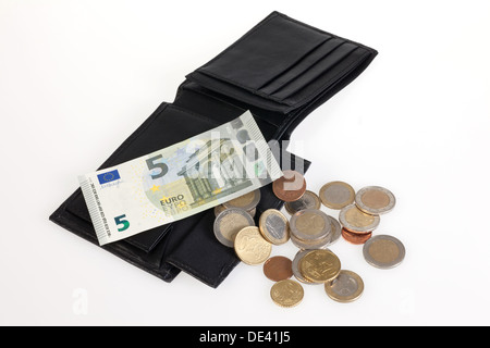 Berlin, Allemagne, 5 euro bill et Euromuenzen avec un sac à main Banque D'Images