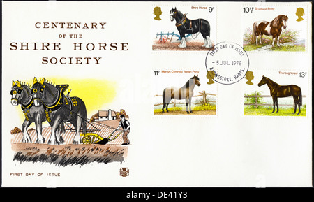 Enveloppe premier jour émission de timbres postaux pour centenaire de la Shire Horse Society 5 Juillet 1978 Banque D'Images