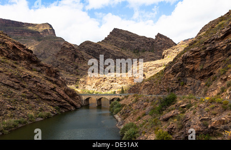 La Presa del Parralillo réservoir, également nommé "le lac vert", dans les montagnes de la Caldera de Tejeda Banque D'Images