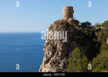 Tower Torre de ses dessins animés près de Banyalbufar, Serra de Tramuntana, côte nord-ouest, Majorque, Iles Baléares Banque D'Images