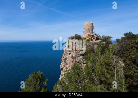 Torre de ses dessins animés ou de la tour Torre des Verger, tour de guet, près de Banyalbufar, Majorque, Îles Baléares, Espagne Banque D'Images