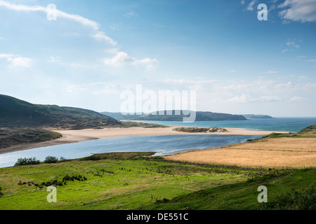 Vue vers le bas à Torrisdale Bay avec plage de sable à Bettyhill, Sutherland, Ecosse, Grande-Bretagne, Europe Banque D'Images