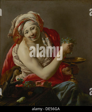 Bacchante avec un singe, Hendrick ter Brugghen, Néerlandais, 1588 - 1629 ; 1627 ; Huile sur toile Banque D'Images