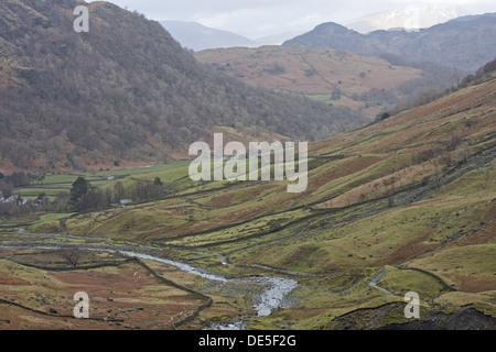 Dans Stonethwaite Stonethwaite Borrowdale, montrant Beck, Lake District, Cumbria, England, UK Banque D'Images