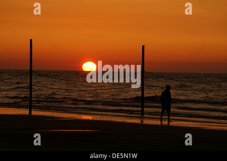 Wangerooge, Allemagne, coucher de soleil sur la plage Banque D'Images