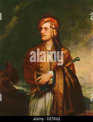 Lord Byron en albanais robe. George Gordon Byron, 6e baron Byron, 1788 - 1824, alias Lord Byron. Noble anglais, poète, homme politique, par les pairs, et figure de proue du mouvement romantique. Banque D'Images