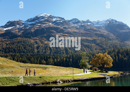 Saint-Moritz, Suisse, sur le lac de Saint-Moritz Spaziergaenger Banque D'Images