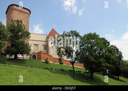 Château de Wawel à Cracovie sur une belle journée ensoleillée. Le château de Wawel à Cracovie, dans le quartier gothique, la Pologne. Banque D'Images