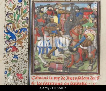 La bataille entre les croisés et les sarrasins. Historia de la Miniature par Guillaume de Tyr, 1460s. Artiste : Anonyme Banque D'Images