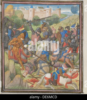 Bataille entre croisés sous Baldwin II de Jérusalem et les sarrasins. Historia de la Miniature par Guillaume de Tyr, 1460s. Artiste : Anonyme Banque D'Images