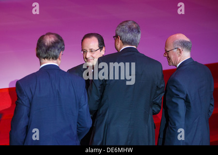 Leipzig, Allemagne, François Hollande dans le Gewandhaus à la cérémonie 150 ans SPD Banque D'Images