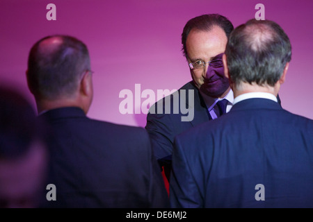 Leipzig, Allemagne, François Hollande dans le Gewandhaus à la cérémonie 150 ans SPD Banque D'Images