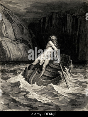 L'arrivée de Charon. Illustration pour la Divine Comédie de Dante Alighieri, 1857. Artiste : Doré, Gustave (1832-1883) Banque D'Images