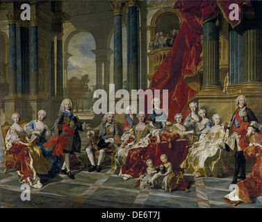 La famille de Philippe V, Roi d'Espagne, 1743. Artiste : Van Loo Louis Michel (1707-1771) Banque D'Images