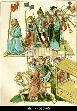 Frédéric I de Brandebourg reçoit (copie d'une illustration de l'Richental's illustrated chronicle), ch. 1440. Artiste : Anonyme Banque D'Images