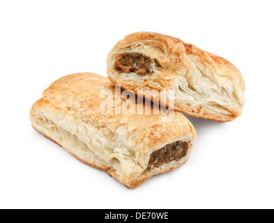 Paire de rouleaux saucisse un snack populaire en Grande-Bretagne à la disposition des boulangers de Banque D'Images