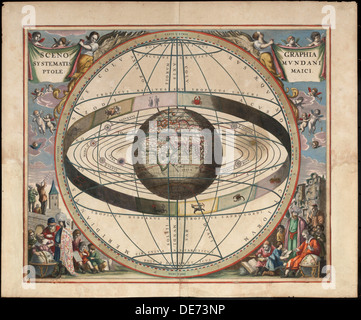 La scénographie de cosmographie ptolémaïque (de Andreas Cellarius Harmonia Macrocosmica), ch. 1660. Artiste : Johannes van Loon, (ch. 1611-1686) Banque D'Images