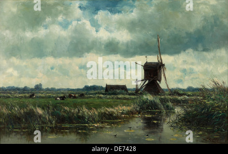 Paysage de polders avec moulin près de Abcoude, ch. 1870. Artiste : Willem Roelofs, (1822-1897) Banque D'Images