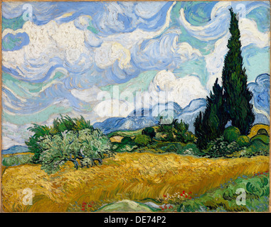 Champ de blé avec cyprès, 1889. Artiste : van Gogh, Vincent, (1853-1890) Banque D'Images