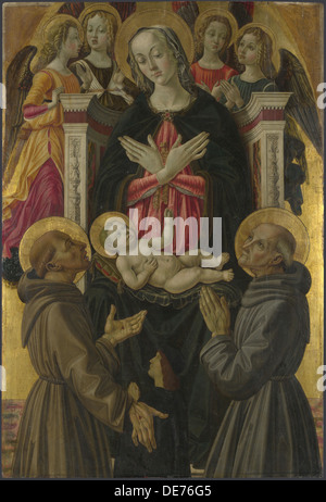 La Vierge et l'enfant avec les Saints, les anges et un donateur (du retable : La Vierge et l'enfant avec les Saints), ca 1475. Artiste : Bartolomeo Caporali, (1420- Banque D'Images