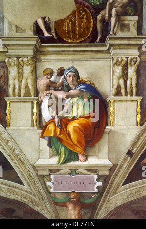 La Sibylle de Delphes (plafond de la chapelle Sixtine au Vatican), 1508-1512. Artiste : Michelangelo Buonarroti, (1475-1564) Banque D'Images