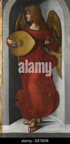 Un ange en rouge avec un luth, ch. 1490-1499. Artiste : Giovanni Ambrogio De Predis, (1455-1509) Banque D'Images