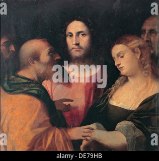 Le Christ et la femme adultère, 1525-1528. Artiste : Palma il Vecchio, Jacopo, l'ancien (1480-1528) Banque D'Images