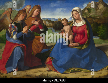 La Vierge à l'Enfant adoré par deux anges, ch. 1505. Artiste : Andrea Previtali, (ca 1480-1528) Banque D'Images