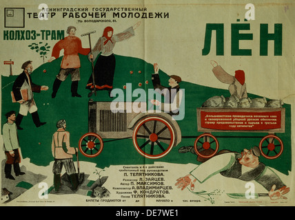 Affiche pour la pièce de théâtre du Lin, 1931. Artiste : Kondratov, Fiodor Filippovich (1896-1944) Banque D'Images