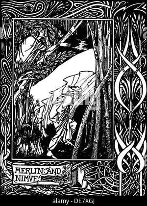 Merlin et Nimue. Illustration pour le livre Le morte d'Arthur de Sir Thomas Malory, 1893-1894. Banque D'Images