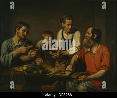 Famille de paysans avant le dîner, 1824. Artiste : Solntsev, Fedor Grigorievitch (1801-1892) Banque D'Images