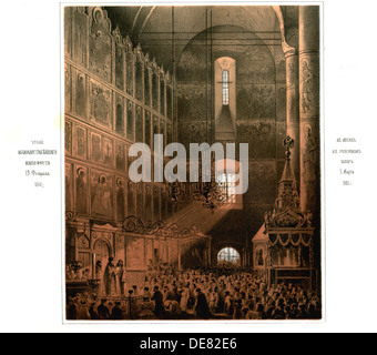 L'annonce de l'émancipation des serfs manifeste dans la cathédrale de la Dormition, le 5 mars 1861, 1861. Artiste : Timm, Vasily (George Wilhelm (1820-18) Banque D'Images