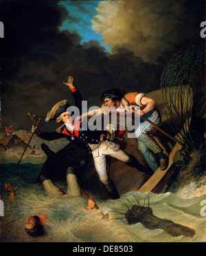 La mort du Duc Léopold de Brunswick au cours d'une inondation à Brunswick, en Allemagne, en 1785. Artiste : Pierre Alexandre WILLE Banque D'Images