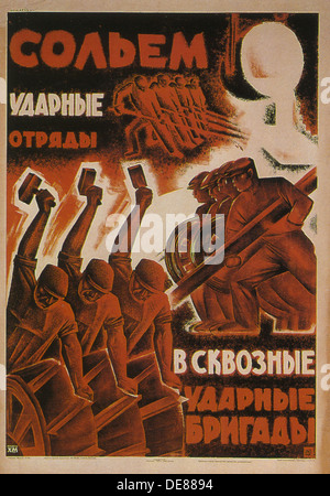 Nous allons rejoindre les détachements de choc dans l'ensemble des brigades de choc, 1931. Artiste : Anonyme Banque D'Images