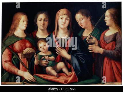 'Madonna et enfant avec Marie Madeleine, Sainte Catherine et deux Saints', 1504. Artiste : Alvise Vivarini Banque D'Images