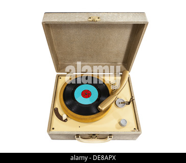 Vintage petit record player isolated with clipping path. Banque D'Images