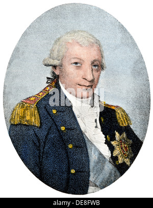Louis-Antoine de Bougainville en uniforme. À la main, gravure sur bois Banque D'Images