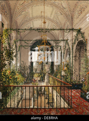 Les intérieurs de la palais d'hiver. Le petit jardin d'hiver dans les appartements d'Alexandra Fiodorovna, 1870. Artiste : Ukhtomsky, Constantin Andreïevitch (1 Banque D'Images