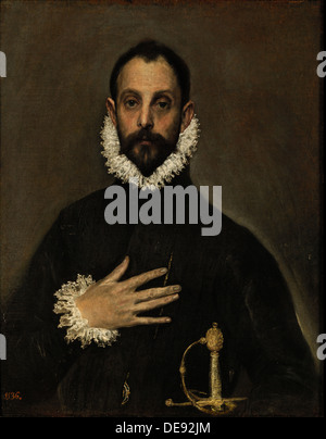 Nobleman avec sa main sur sa poitrine, ch. 1580. Artiste : El Greco, Dominico (1541-1614) Banque D'Images